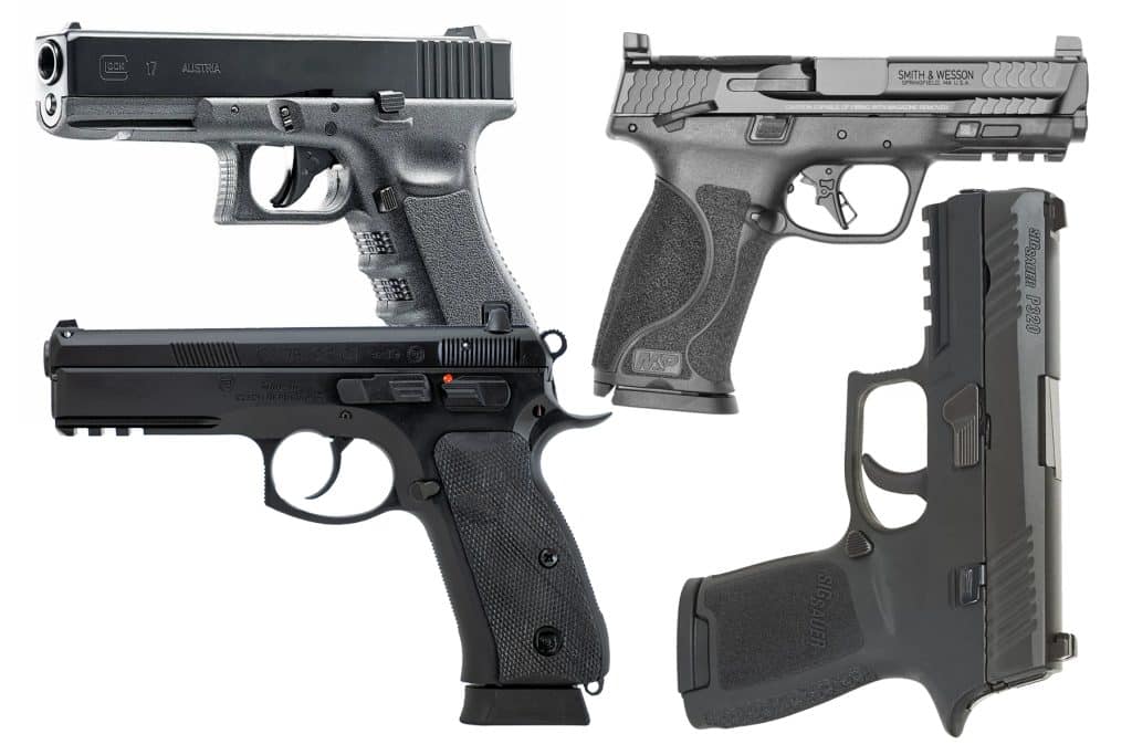 Glock 17, Smith & Wesson M&P9, CZ 75, Sig Sauer P320